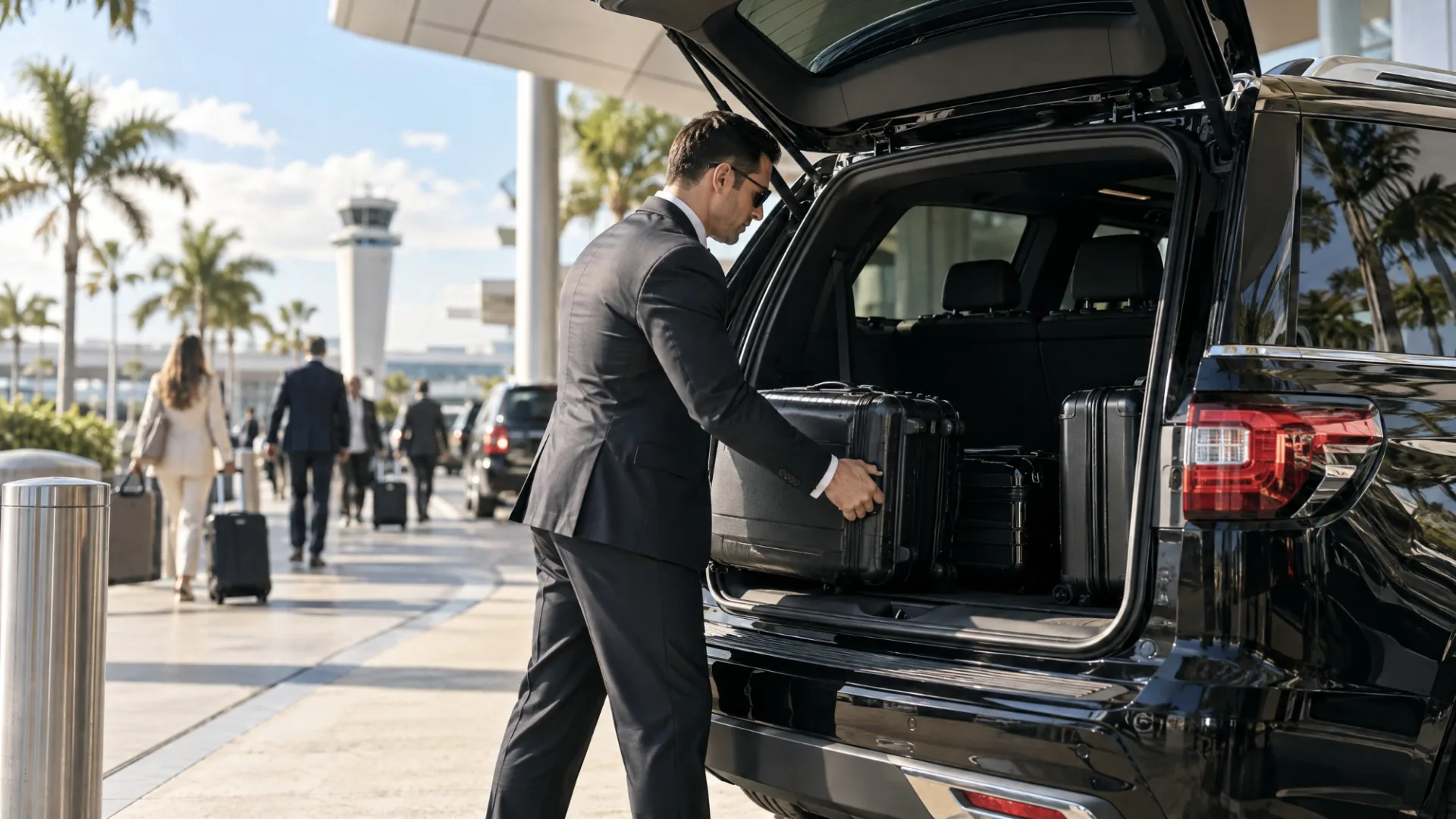 Private Orlando airport transfer driver loading luggage at MCO